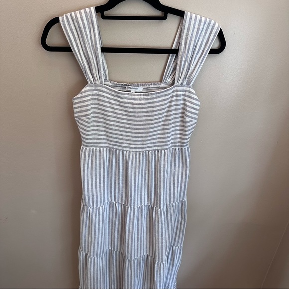 Madewell gray white linen blend tiered maxi dress SIZE S - Picture 4 of 10